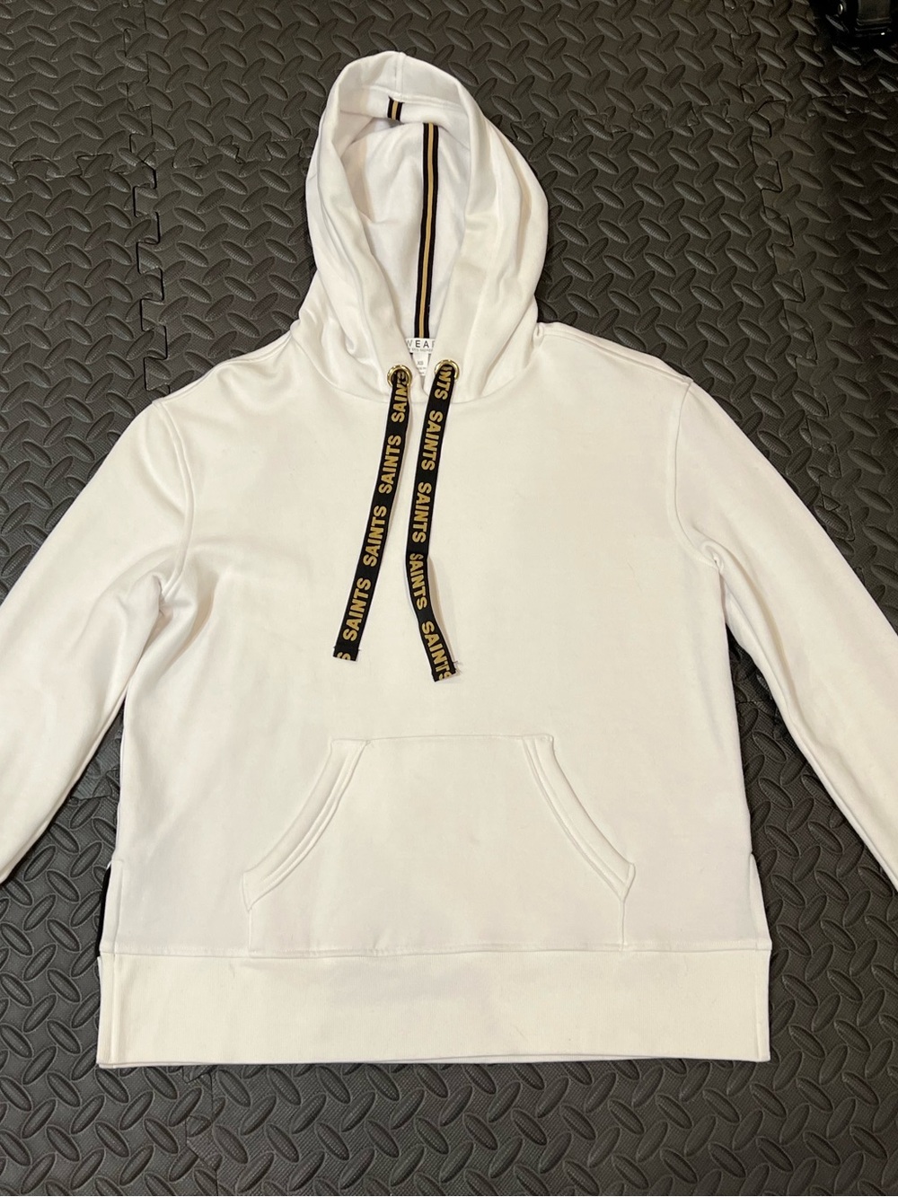 NFL White Hoodie with Black & Gold Saints Drawstrings